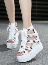 Keilabsatz Offene Zehen Plateau Sandalen Schnürschuhe